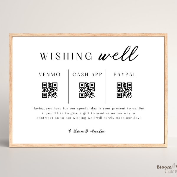 Wishing Well Wedding QR Sign Canva, Wedding Registry Honeymoon Fund, Honeymoon Fund Venmo Template, Bridal Shower Honeymoon Fund, BW10