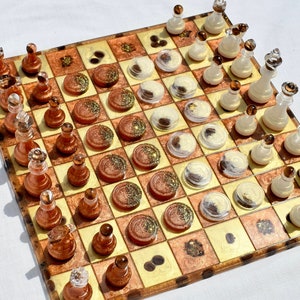 Coffee Bean Chess/Checkers Set • Coffee Lover Chess/Checkers Set • Coffee Chess Checkers Set • Resin Chess/Checkers Game (full set)