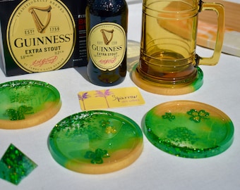 Resin Shamrock Coasters • St. Patrick’s Day Coasters • St. Patty's Coasters Set • Irish Themed Coasters • Shamrock Coaster Set • Coasters