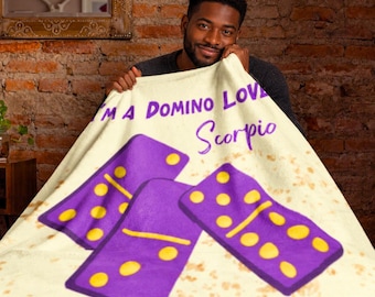 Personalized Zodiac Domino Throw Blanket, Purple Gold Fraternity Gift, Dorm Decor, Blanket for Him