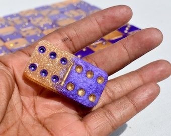 Purple & Gold Domino Gift Set • Custom Dominoes Set • Made-to-Order Dominoes • Double Six 28 Dominos • Personalized Dominoes  • Frat Gift