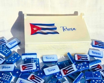 Cuban Dominoes for Her, Personalized Cuban Dominoes, Cuban Flag Dominoes, Cuban Pride Dominoes Gift, Cuban Game Night, Double 9 Dominoes
