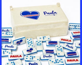 Cabo Verde Domino Set, Personalized Cape Verdean Dominoes, Domino Gift for Him, Gift for Her Gift Set, Domino Game Night, Double 6 Dominoes