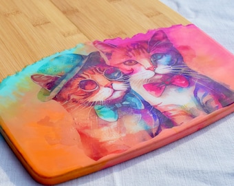 Cool Cat Couple Charcuterie Board-Cutting Board • Cat Inspired Charcuterie Board • Purrfect Cat Themed Charcuterie Board • Cat Lover Gift