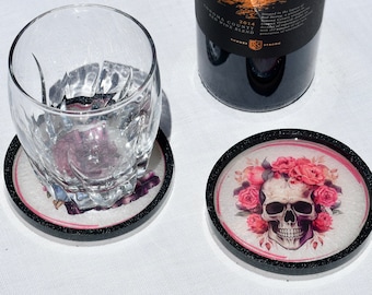 Gothic Girl Coasters • Goth Girl Gift • Gothic Home Décor • Goth Girl Birthday Gift • Gothic Vibe • Pink Skull-Boots • Halloween Barware