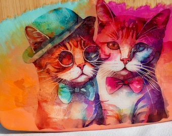 Cool Cat Couple Charcuterie Board-Cutting Board • Cat Inspired Charcuterie Board • Purrfect Cat Themed Charcuterie Board • Cat Lover Gift