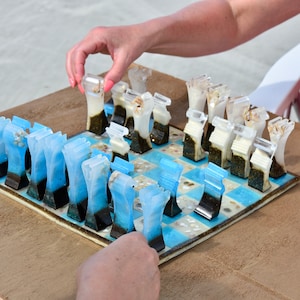 Resin Chess Set  Themed Chess Set  Beach Themed Chess Set  Ocean Themed Gifts  Chess Gifts Epoxy Chess Set Beach Lover Gift Chess Lover Gift