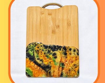 Bamboo Cutting Board Resin Art Serving Tray Charcuterie Display Cheese Platter Kitchen Counter Food Prep Housewarming Gift Hostess