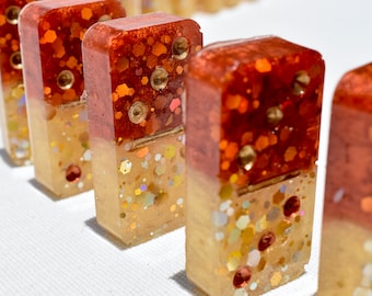 Autumn Dominoes Set • Double Six 28 Dominos • Resin Dominoes • Made-to-Order Dominoes • Birthday Dominoes Set • Dominoes Gift