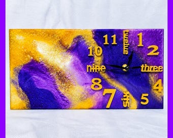 Personalized Table Clock Gold Accent Bedroom Timepiece Purple Swirl Resin Art Desk Display Shelf Decoration Glitter Design Custom Gift