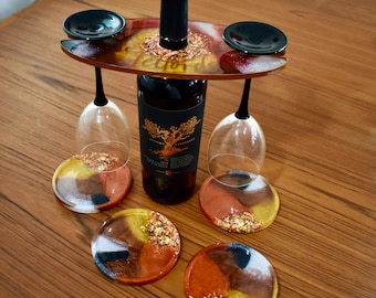 PERSONALIZED Wine Butler & 4 Coasters, Wine Butler Coaster Set, Wine Lover Gift, Autumn Caddy w Coasters, Gift for Her, Gift for Him