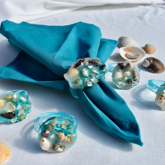 Ocean Themed Napkin Rings Beach Napkin Rings Seashell Decor Teal Napkin Ring Set seashell Napkin Rings Coastal Napkin Holders Etsy
