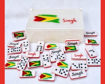 Guyana Personalized Domino Set Gift Fathers Day Custom Dominoes Game Caribbean Heritage Dad Birthday Present Man Cave Table Entertainment