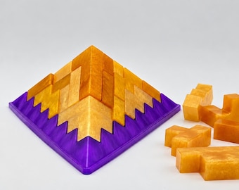 Geometric Puzzle Brain Teaser Desk Accessory Office Decor Personalized Gift Stress Relief Purple & Gold Gift 3d Resin Design Pyramid