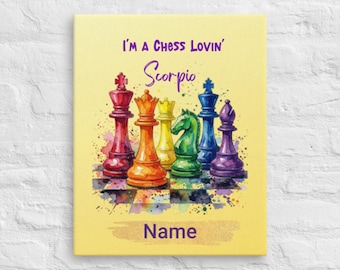 Personalized Chess Wall Art, Custom Zodiac Chess Canvas, Chess Lover Birthday Gift, Game Room Decor, Living Room Decor