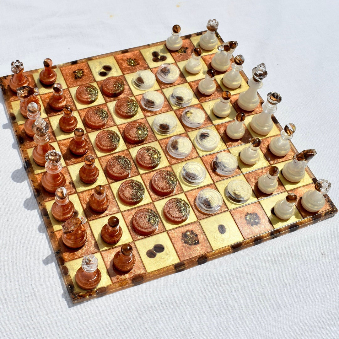 Coffee Bean Chess/checkers Set Coffee Lover Chess/checkers Etsy