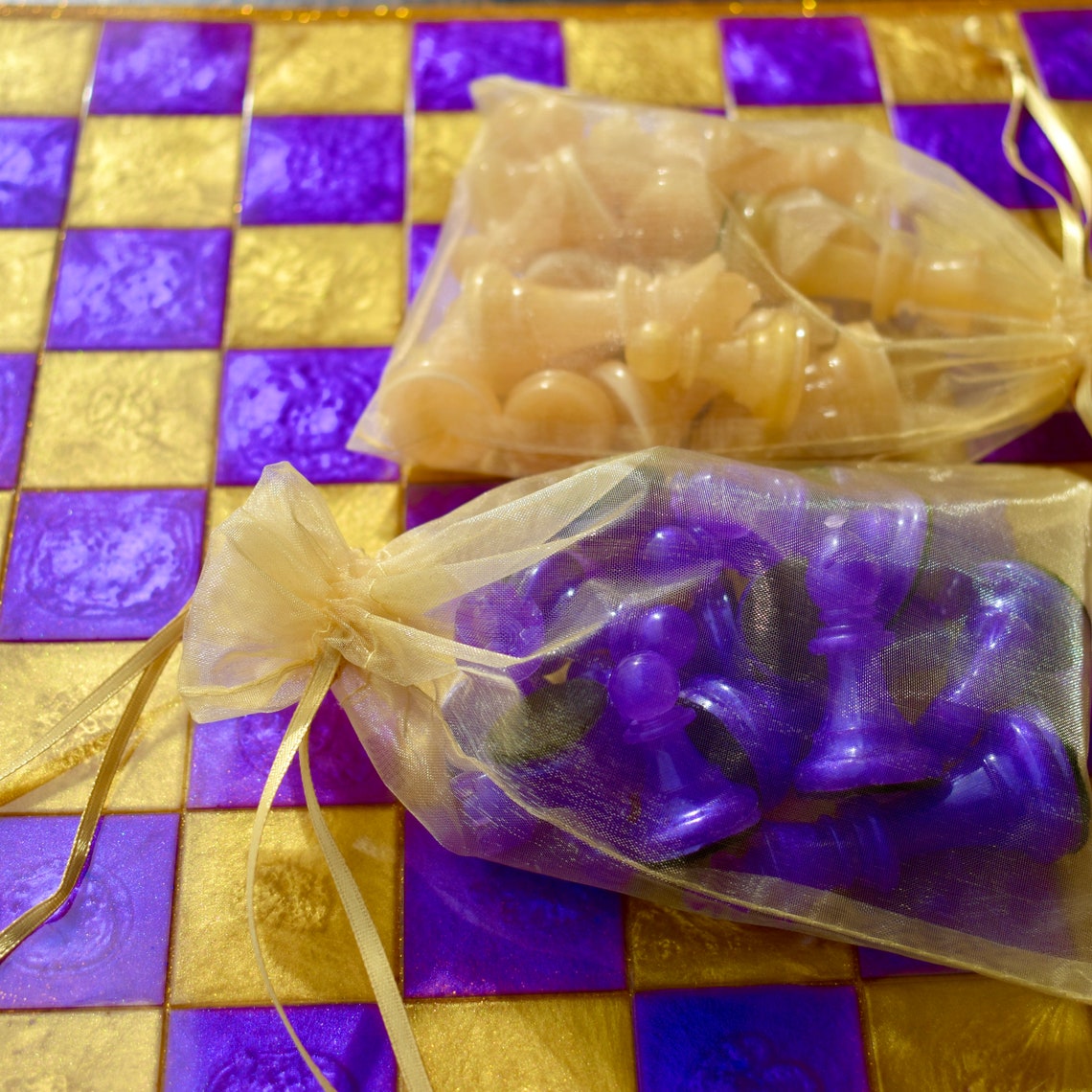 Custom Purple & Gold Chess/checker Board Game Set | Etsy