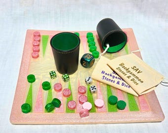 Sorority Game Gift, Pink & Green Backgammon Set, University Backgammon, Backgammon for Her, Custom Personalized Backgammon Game, Dice Game