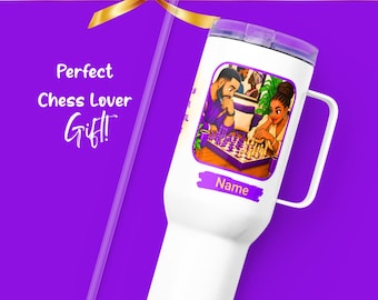 Purple & Gold Gift, Personalized Insulated Chess Mug, Purple Gold Birthday Mug, Fraternity Travel Mug, Gift for Boyfriend, Gift for Him