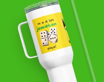 Personalized Jamaican Domino Lover Travel Mug, 40 oz Caribbean Tumbler, Jamaican Pride Gift, Gift for Dad, Birthday Mug, DOMINO PRIDE MUG
