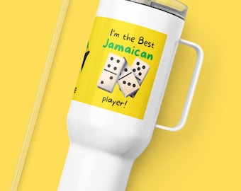 Personalized Jamaican Domino Lover Travel Mug, 40 oz Caribbean Tumbler, Jamaican Pride Gift, Gift for Dad, Birthday Mug, DOMINO PRIDE MUG