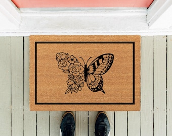 Butterfly Mandala Coir Doormat: UV Print Welcome Mat