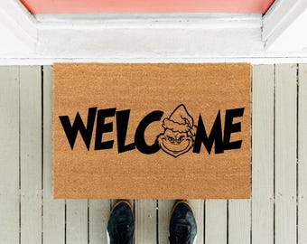 Felpudo de bienvenida del Grinch: Divertida decoración navideña, impresión con tinta UV.