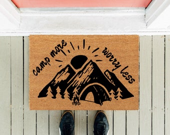 Camp More Worry Less Mat | Welcome Mat | RV Doormat | Funny Doormat  | Camper Door Mat | Housewarming Gift | Funny Gifts | Camping Doormat