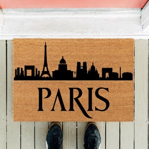 Paris Skyline Silhouette Fußmatte | Willkommen Fußmatte | Stadt Fußmatte | Hausbesitzer Matte | Neues Zuhause Geschenk | Einweihungsparty Geschenk | Stadt Silhouette Geschenk