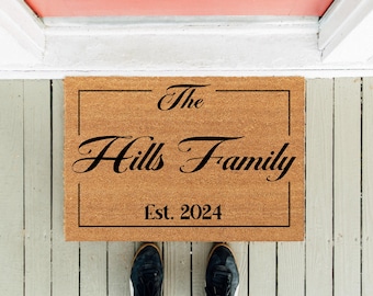 パーソナライズされたファミリーネームドアマット | UVプリントの天然コイヤー