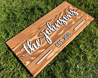 Letrero de madera con nombre familiar personalizado / Roble 3D, regalo de boda
