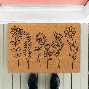 Wild Flower Door Mat Flower Doormat Wedding Gift Bridal Shower Gift Flower Decor Housewarming Gift Welcome Doormat Spring Decor image 1