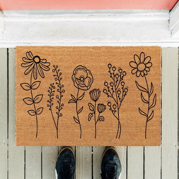 Wild Flower Door Mat | Flower Doormat | Wedding Gift | Bridal Shower Gift | Flower Decor | Housewarming Gift | Welcome Doormat Spring Decor