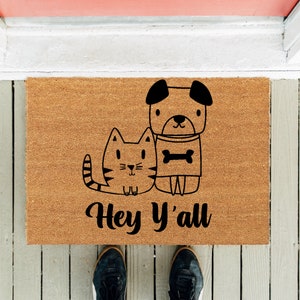Cat and Dog Doormat | Welcome Mat | Pet Dog Cat Doormat | Funny Doormat  | New Home Mat | Front Rug | Housewarming Gift | Funny Gifts