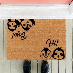Penguin Sloth Hi Bye Doormat | Entryway Doormat | Funny Doormat | Housewarming Gift | Closing Gift | New Home Gift | Cute Animal Doormat
