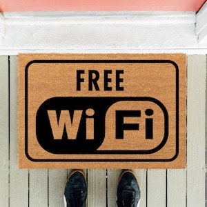 Free Wi-Fi Logo Doormat: Funny Welcome Mat, New Home Gift