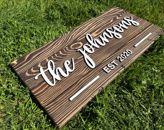 Letrero de madera con nombre familiar personalizado / Roble 3D, regalo de boda