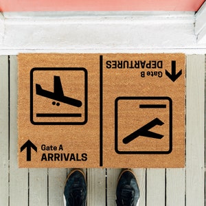 Arrivals Departures Doormat | Airport Doormat | Funny Doormat| Housewarming Gift | Closing Gift | Realtor | New Home Gift | Welcome Door Mat