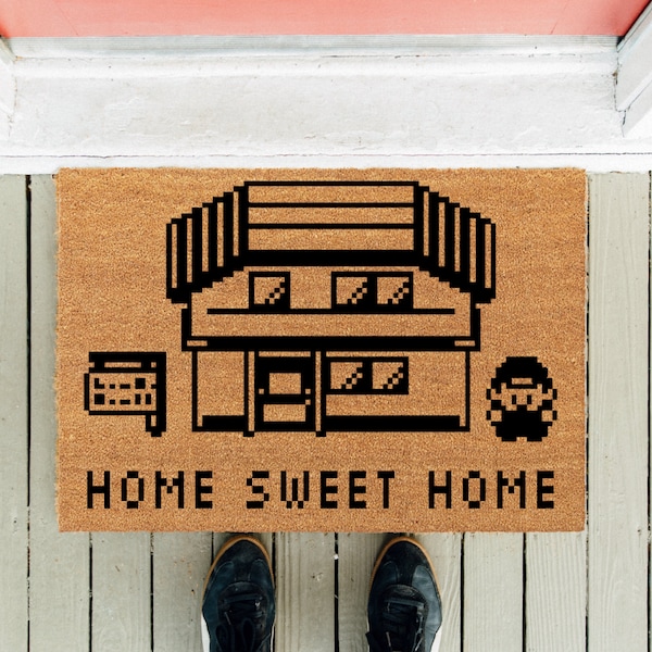 Home Sweet Home | Paillasson drôle | Paillasson de jeu vidéo | Paillasson pour propriétaire neuf | Tapis pour porte d'entrée | Cadeau de pendaison de crémaillère | Cadeau drôle | Pousser