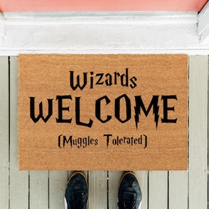 Wizards Welcome Muggles Tolerated | Funny Doormat | Movie Doormat | Homeowner Door Mat | Door Rug | Housewarming Gift | Funny Mat