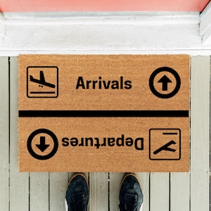 Arrivals Departures Doormat | Airport Doormat | Funny Doormat| Housewarming Gift | Closing Gift | Realtor | New Home Gift | Welcome Door Mat