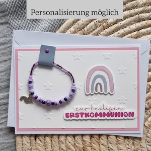 Glückwunschkarte zur Erstkommunion mit Armband inkl. passenden Anhänger - Personalisierung möglich, Geschenk zur Erstkommuniom, Kleinigkeit