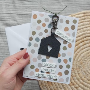 Klein verhuiscadeau, verhuiskaart met sleutelhanger, verhuiskaart, gefeliciteerd met het nieuwe appartement, intrekcadeau