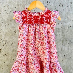 Toddler girl ruffles birthday occasion dress with Venus Flytrap embroidery