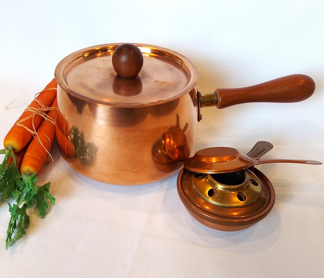 VTG Solid Copper Fondue Pot W/copper and Brass Burner Made in Portugal