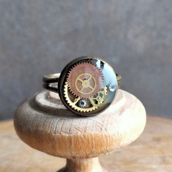 Bague réglable bronze inspiration steampunk