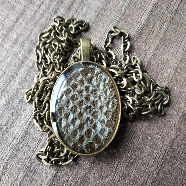 Pendentif forme ovale avec inclusion de peau de serpent