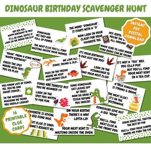 DINOSSAUR BIRTHDAY Scavenger Hunt - Kids Dino Treasure Hunt Clues - Dinosaur Party Game - Dinos Birthday Printable Riddles - Download instantâneo