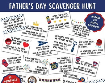 Pistas imprimibles de búsqueda del tesoro del DÍA DEL PADRE - Acertijos y sugerencias para la búsqueda del tesoro en interiores para papás - Regalo sorpresa del día del padre - Descarga instantánea