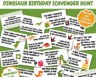 DINOSAUR BIRTHDAY Scavenger Hunt - Kids Dino Treasure Hunt Clues - Dinosaur Party Game - Dinos Birthday Printable Riddles - Instant Download